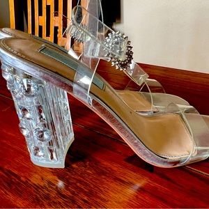 Betsy Johnson, clear lucite heels.